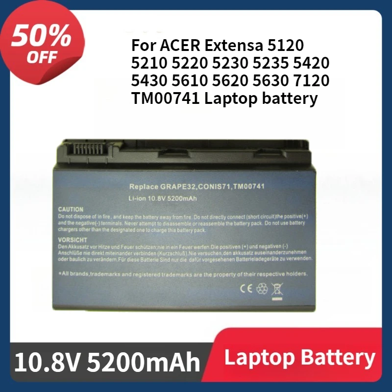 

GRAPE32 Battery for ACER Extensa 5120 5210 5220 5230 5235 5420 5430 5610 5620 5630 7120 TM00741 10.8V 5200mAh Laptop Battery