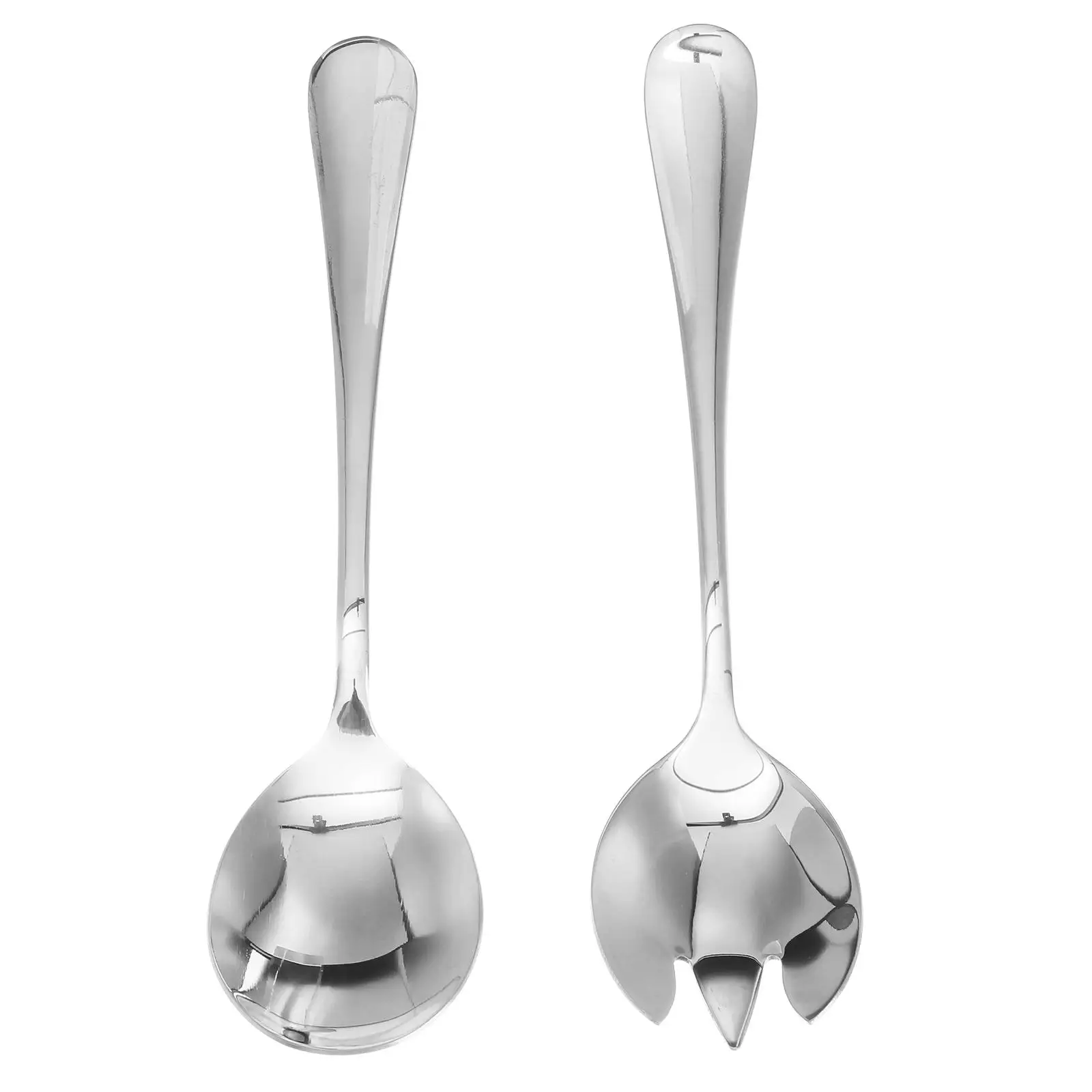 

2PCS Stainless Steel Salad Fork Spoon Set Mirror Finish Shiny Dessert Serving Utensils Tableware Heavy Duty Modern Design