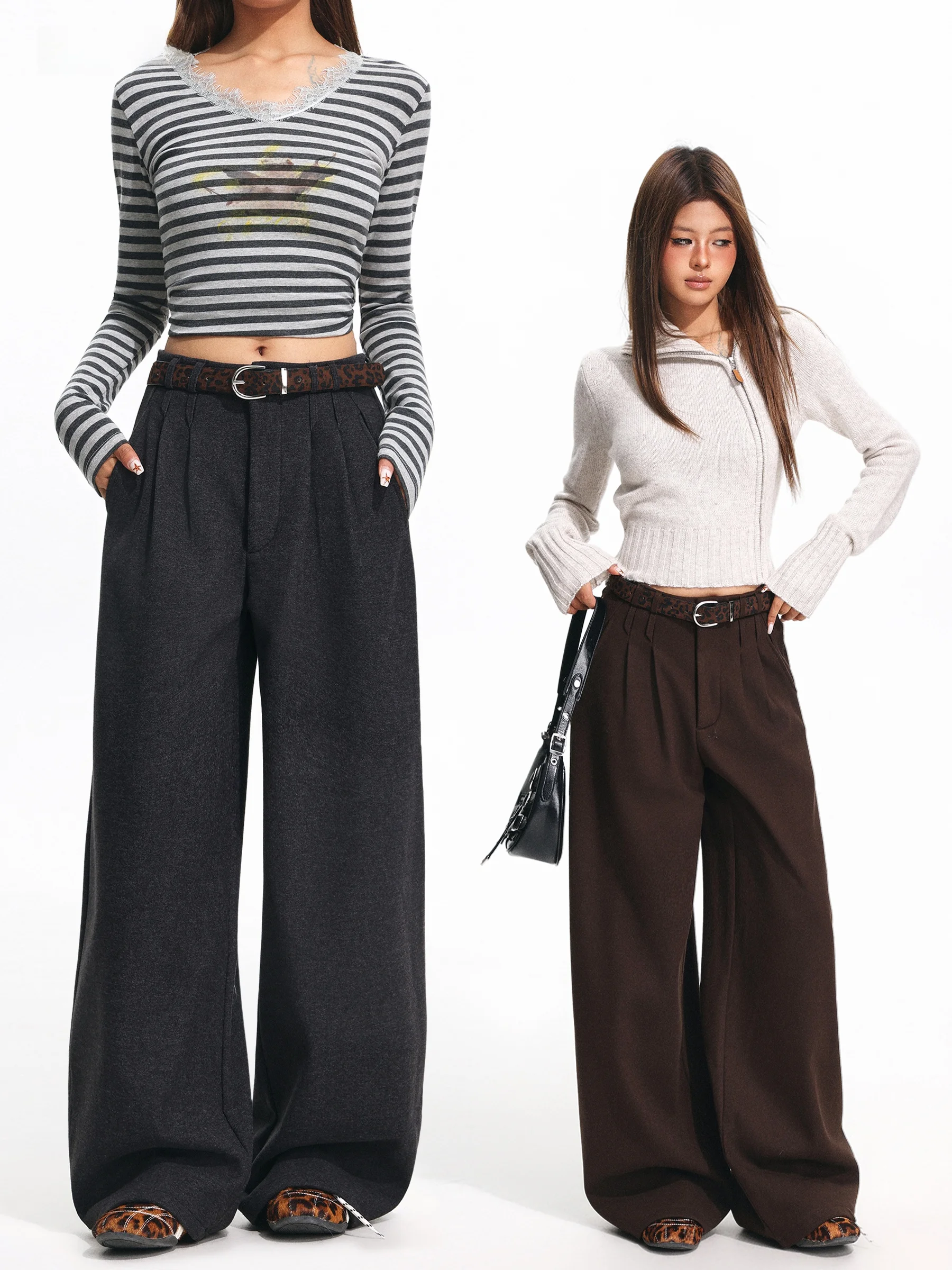 

High Waist Straight Leg Loose Women's Suit Pants IYUE Pred Pleats Casual Loose Wide Leg Pants for Ladies