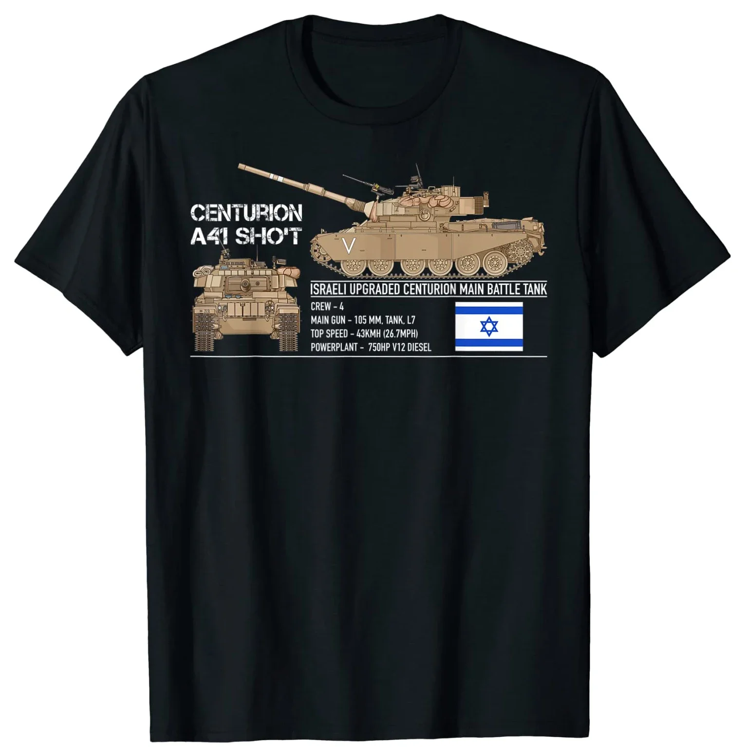 Centurion A41 Shot. Israeli Main Battle Tank Infographic T Shirt. New 100% Cotton Short Sleeve O-Neck Casual T-shirts Size S-3XL