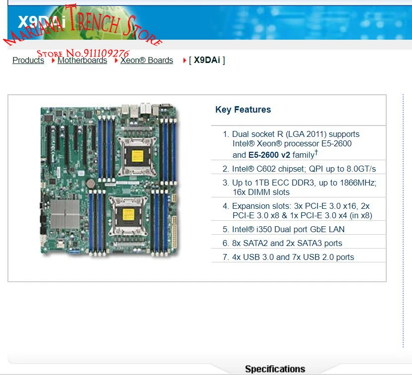 X9DAi for Supermicro Xeon® Motherboard Dual (LGA2011) E5-2600 V1/V2 Family ECC DDR3 PCI-E 3.0 SATA3 USB 3.0