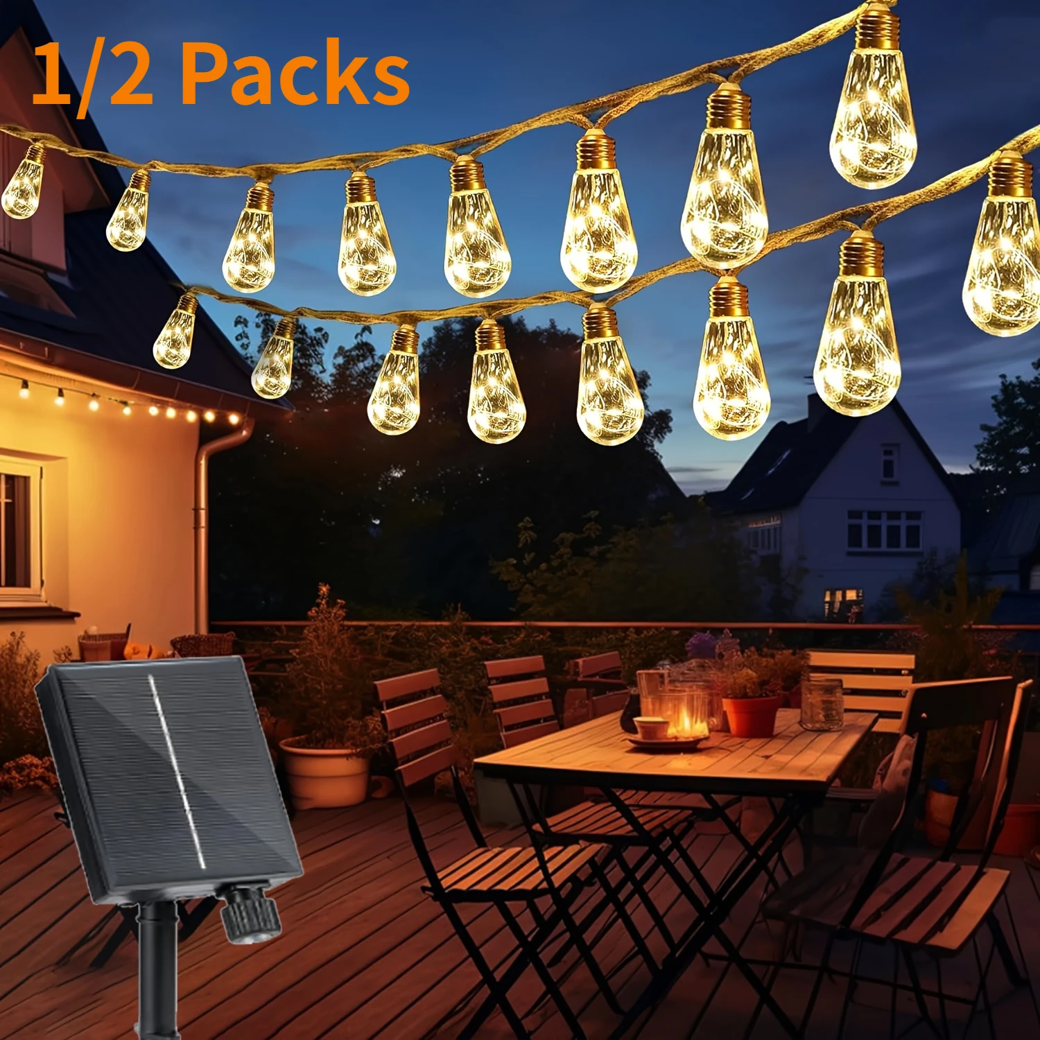 

1/2PCS Solar LED Hemp Rope Lawn Lamp 8M 16pcs S14 Bulbs 8 Lighting Modes Outdoor Patio Light for Garden Bistro Christmas Decor