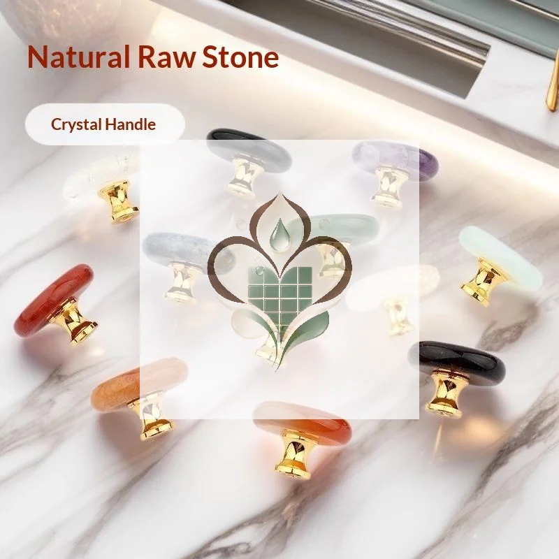 1 Set Jewelry Box Drawer Door Knob Cupboard Dressing Cabinet Pulls Crystal Agate Stone Handle Circular Furniture Handle