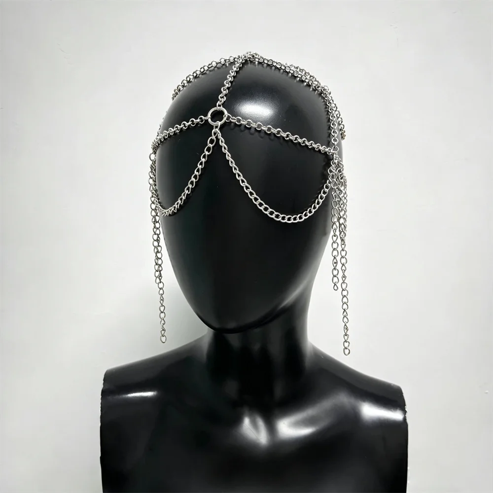 Silberner Metallketten-Kopfschmuck für Damen, Y2K Quasten-Fransen-Haarschmuck für Festival, Rave-Party, Kostüm, Sexy Performance-Accessoire – Detail 6
