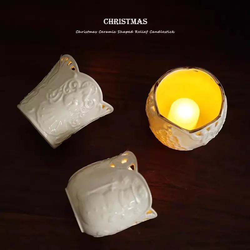 High-end Christmas Relief Gilded Angel Christmas Tree Snowman Candlestick Wax Table Cup
