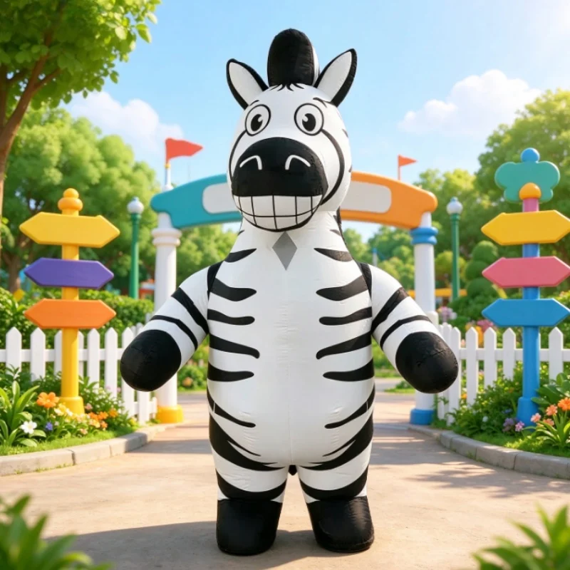 Funny Zebra Inflatable Mascot Costume Adult Wearable Fancy Dress Carnival Performance Outfit Without Battery