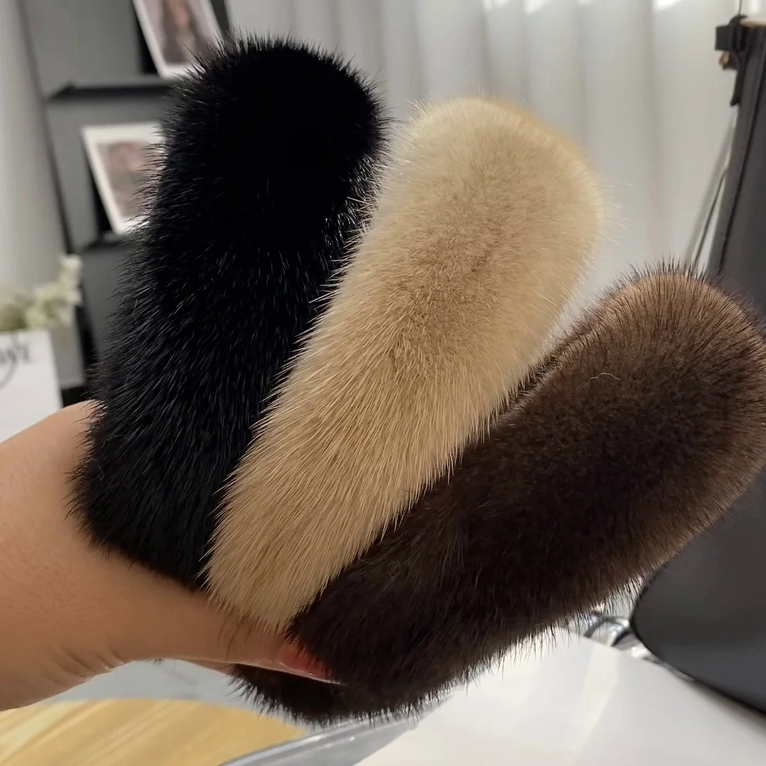 Women Luxury winter 100% Real Mink Fur Headbands 2022 Hot Sale High Quality Real Fur Hair Band Lady Fashion Hair Hoop Furry Gift