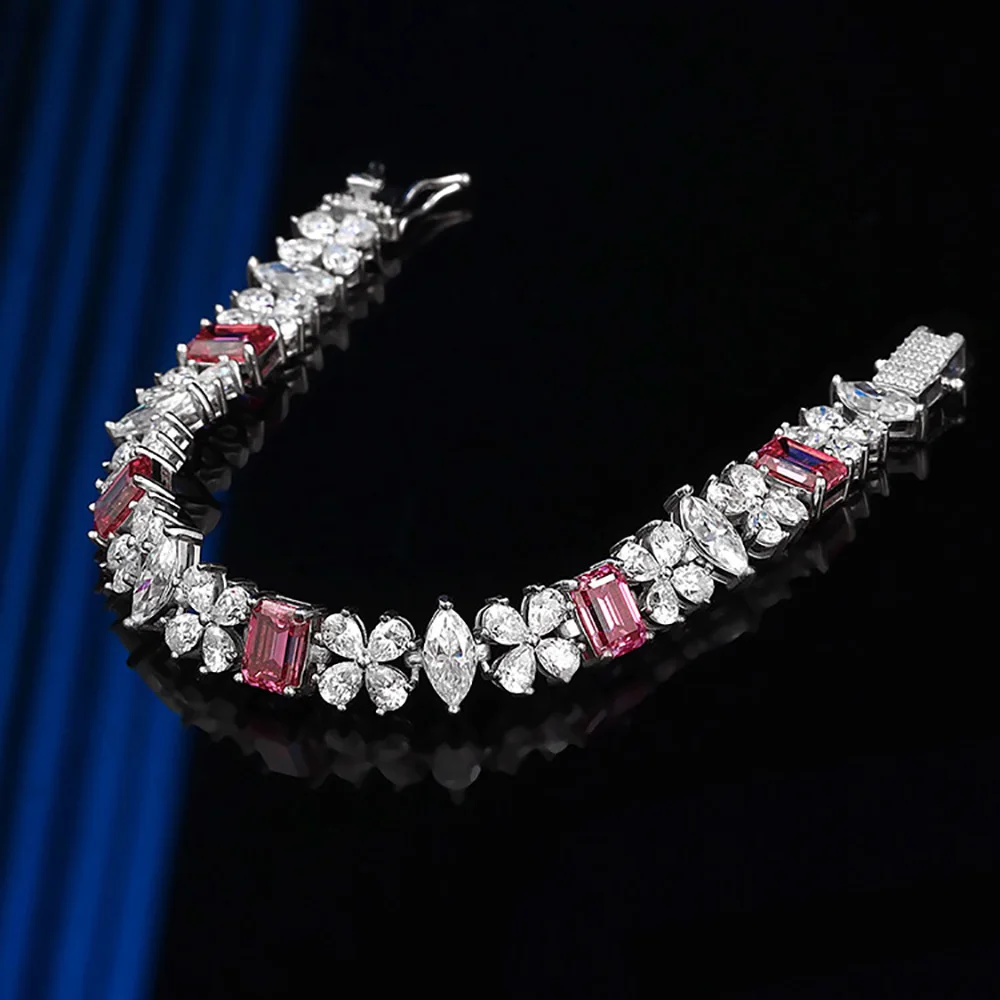 الصفاء الزمرد/الماركيز/الكمثرى جميع D مويسانيتي سوار للتنس للنساء هدية الصلبة S925 الفضة مختبر الماس زهرة سلسلة اليد