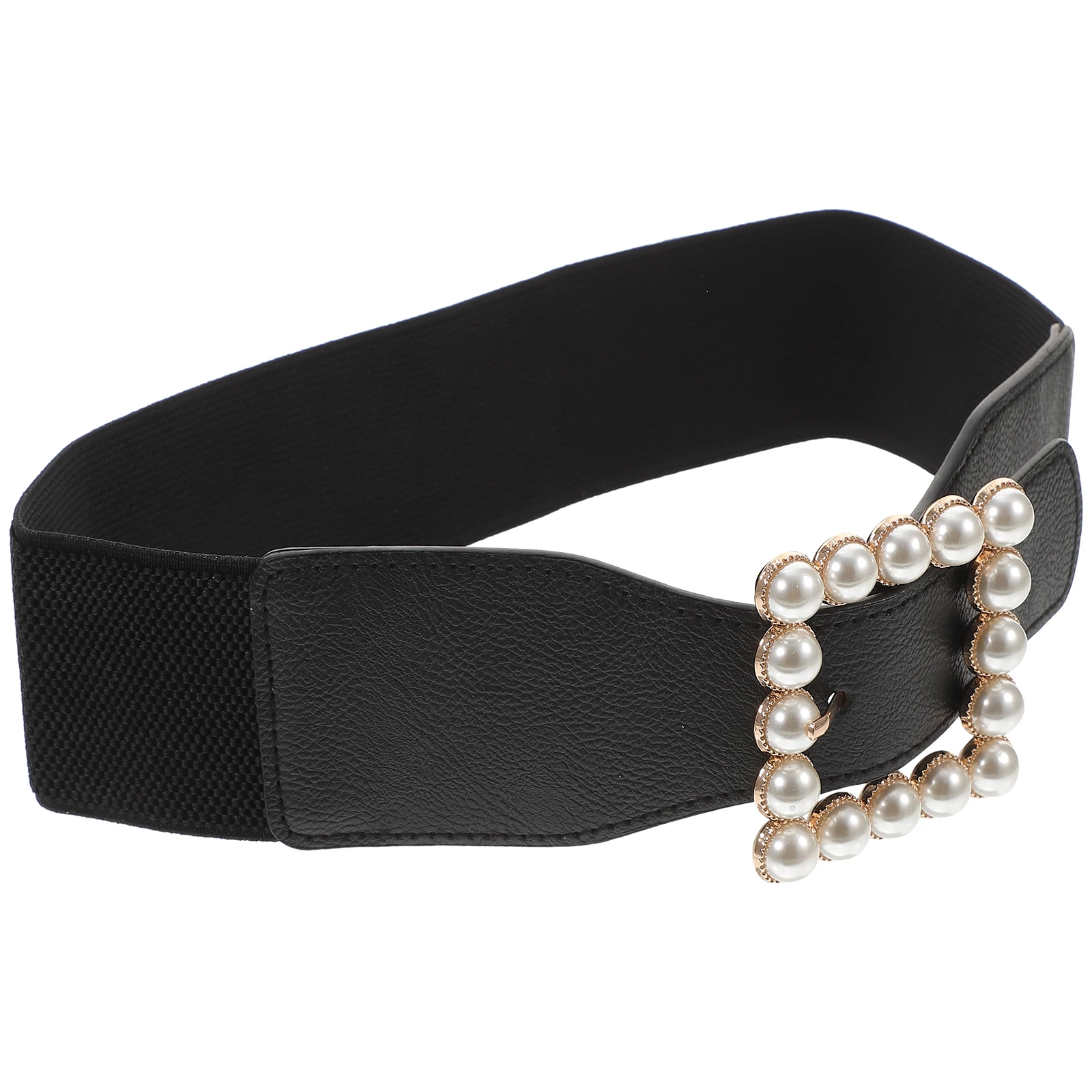 

Pearl Square Buckle Belt Elastic Waistb Black Corset Ladies Cummerbund Decorative Pearl Waist Belts Skirt nament Fashion