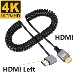 Cabo de mola HDMI com plugue espiral, macho para macho, esquerda direita acima para baixo, extensão Mini Micro HDMI Coiled, 4K 10 principais vendas espiral alargador - №5