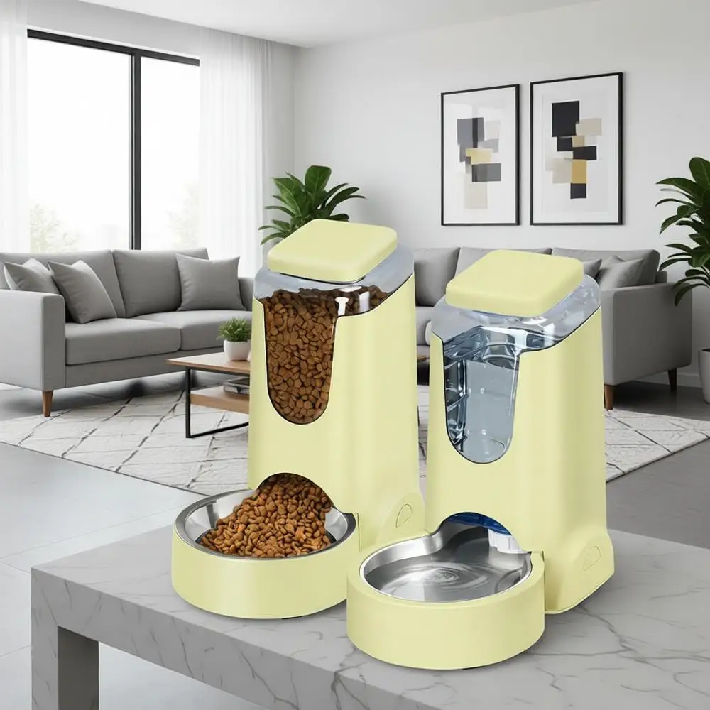 

Portable Automatic Cat Feeder and Water Dispenser with Stainless Steel Bowl, Dog Gravity Food Feeder and Waterer for Small Mediu