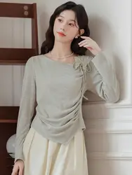 2025 Autumn New Simple Three-dimensional Butterfly Irregular Long-sleeved T-shirt for Women Slim Shoulder Bottoming Shirt Top