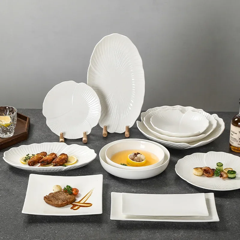 

White Advanced Sense Restaurant Hotel Serving Trays Fish Plates Ceramic Deep Plates Western Style Ceramic Steak Plate Food Tray