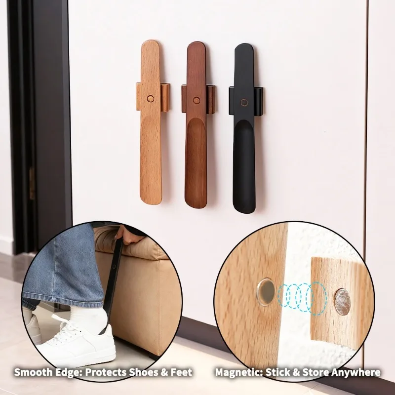 26cm Beech Wood Magnetic Shoe Horn Minimalist Practical Easy Storage Shoe Helper for All Footwear