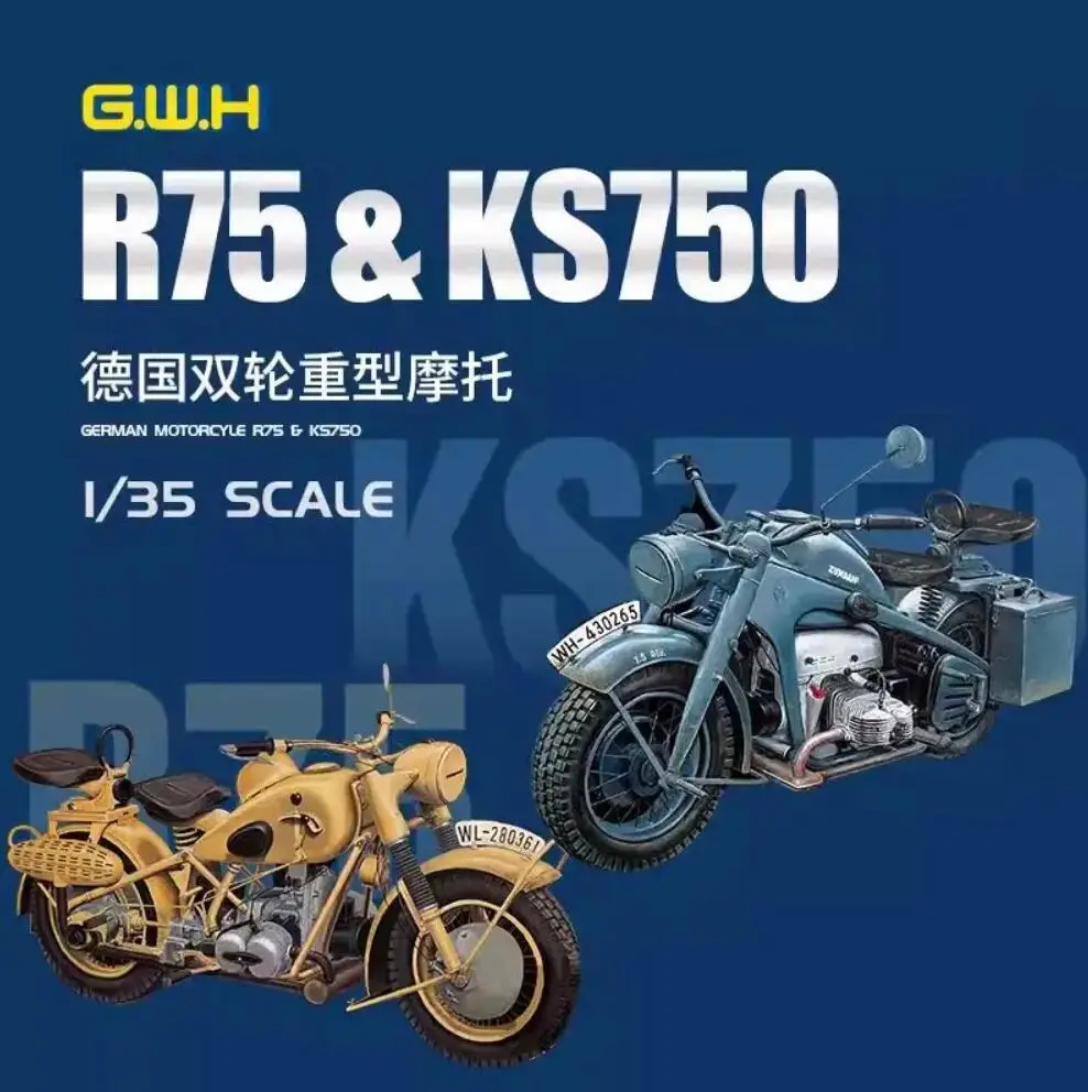 Great Wall Hobby L3527 1/35 Scale R75-KS750 German Heavy Double Wheel Motorcycles Model Kit