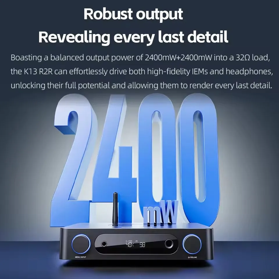 FiiO K13 R2R سطح المكتب DAC ومضخم سماعة الرأس، عالي الدقة 24 بت R2R DAC، مخرج قوي 2400 ميجاوات، بث بلوتوث LDAC،