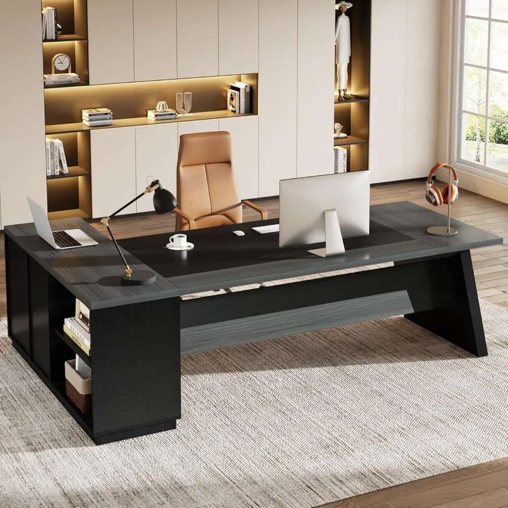 

78" L-Shaped Executive Desk, Large Modern Office Desk with Drawers and Lateral File Cabinet, Business Furniture with Storage Sh