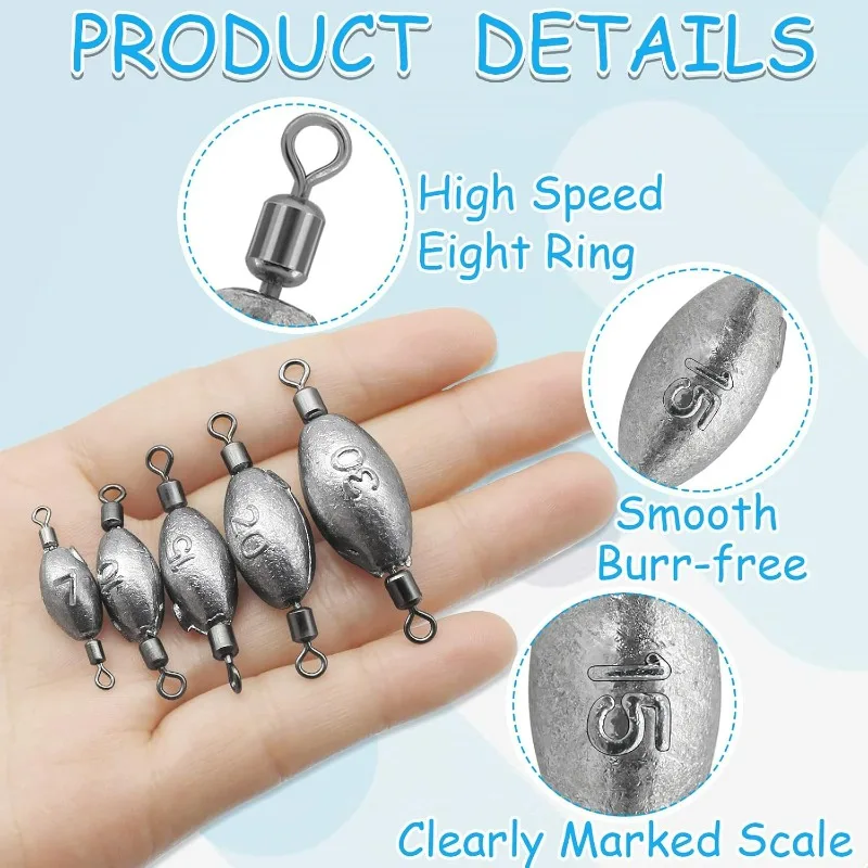Fishing Weights Sinkers, Inline Weights Trolling Sinkers Quick Swivel Weight Sinker Olive-shaped Lead Pendant with Double Swivel image 3