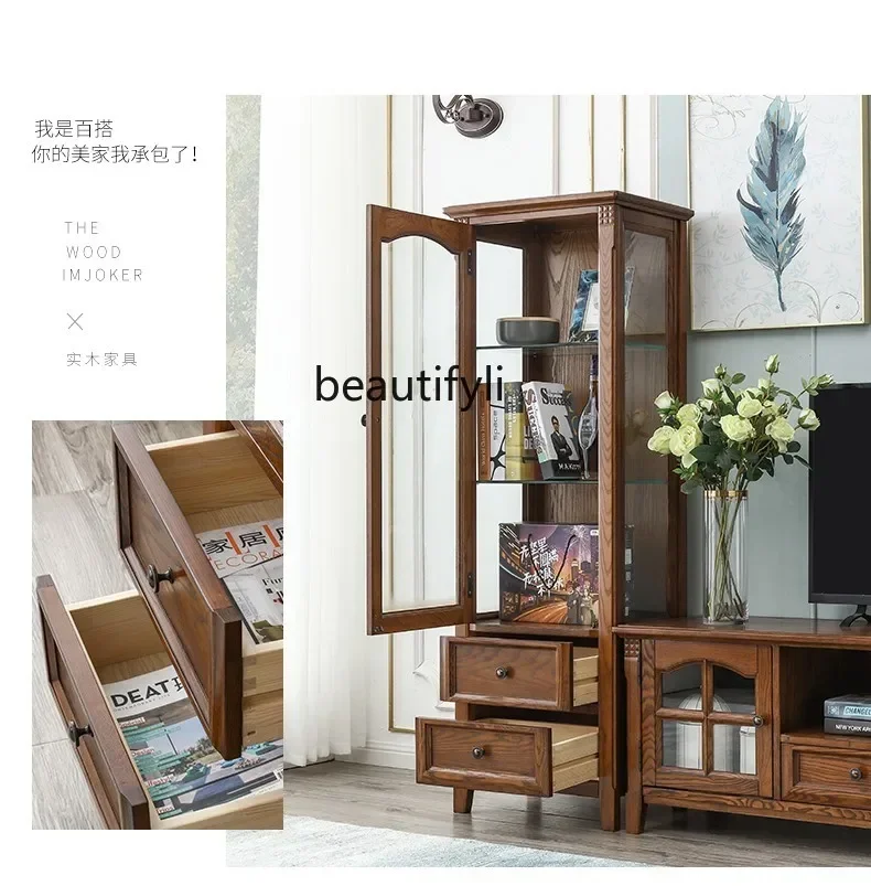 

YH03 American rural single-door wine cabinet solid wood ash wood living room side cabinet multi-layer wall-mounted bookshelf lo