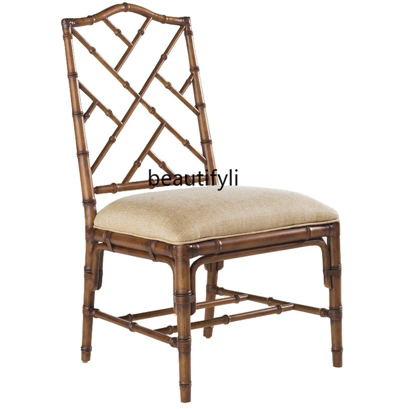 

American Country Nanyang Retro Style Solid Wood Dining Chair Southeast Asian Island Antique Style Bamboo Joint Armchair