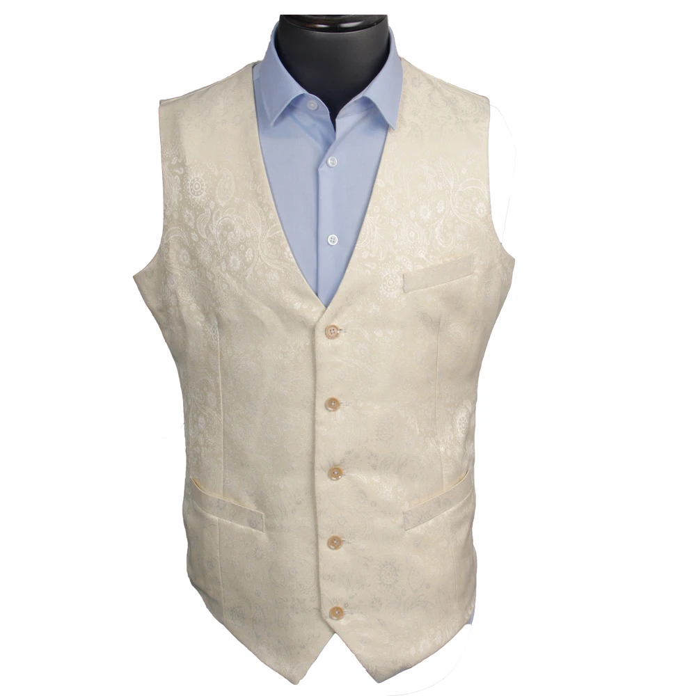 Bespoke Ivory Jacquard Wedding Vest for Men Custom Tailored Slim Fit Groom Waistcoat Textured Wedding Attire & Formal Occasion