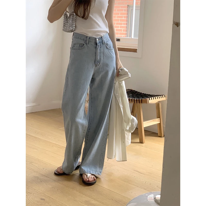 

Ретро Lazy Dongda Gate, широкие джинсы с высокой талией, женские прямые синие джинсовые брюки с завышенной талией, весенние длинные брюки