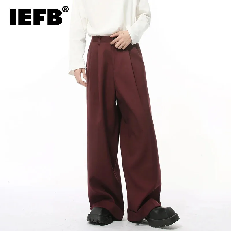 IEFB Simpel Winter Men's Casual Pants Pleated Droop Korean Style Straight Bottom Loose Wide Leg Male Trousers Trendy New 9C9211