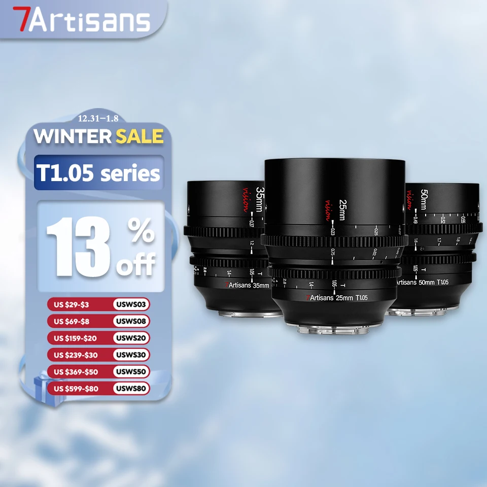 7artisans 25mm 35mm 50mm T1.05 APS-C Frame Cine Lens for Camera Studio Photography with Sony E A6000 XT-100 Z RF M43 L Mount