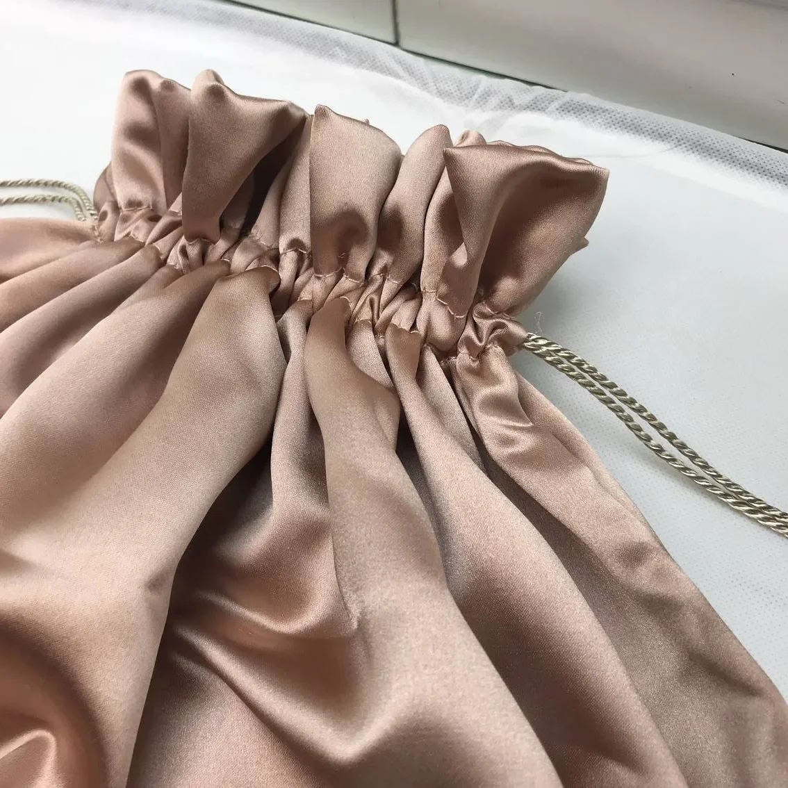 Silk Satin Bags Packaging Jewelry Hair Smooth Luxurious Satin Drawstring Pouch Shoe Gift Cloth Wrappling Sachet Coffee Champagne