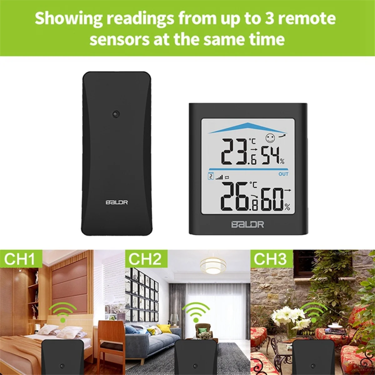 AAA87 Baldr цифровая ЖК-метеостанция для использования в помещении и на открытом воздухе, гигрометр, термометр, беспроводной дистанционный датчик движения (белый)