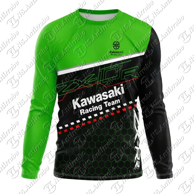 

Мужская летняя футболка с круглым вырезом и длинным рукавом, простая дышащая быстросохнущая футболка Kawasaki для отдыха, удобный спортивный топ на открытом воздухе