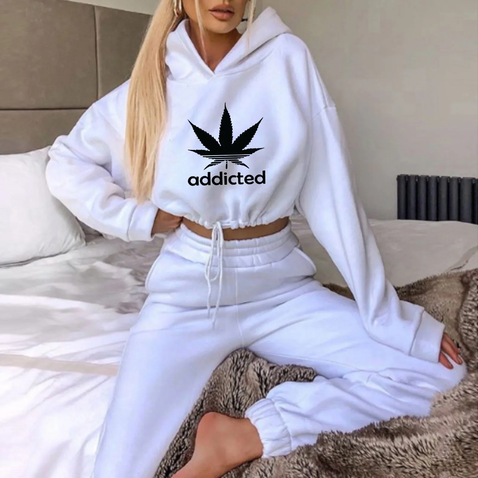 2024 Womens Tracksuit Printing Drawstring Short Hooded Sweatshirts Suit Casual Sport Jogging Pants Set Fashion Street Clothing