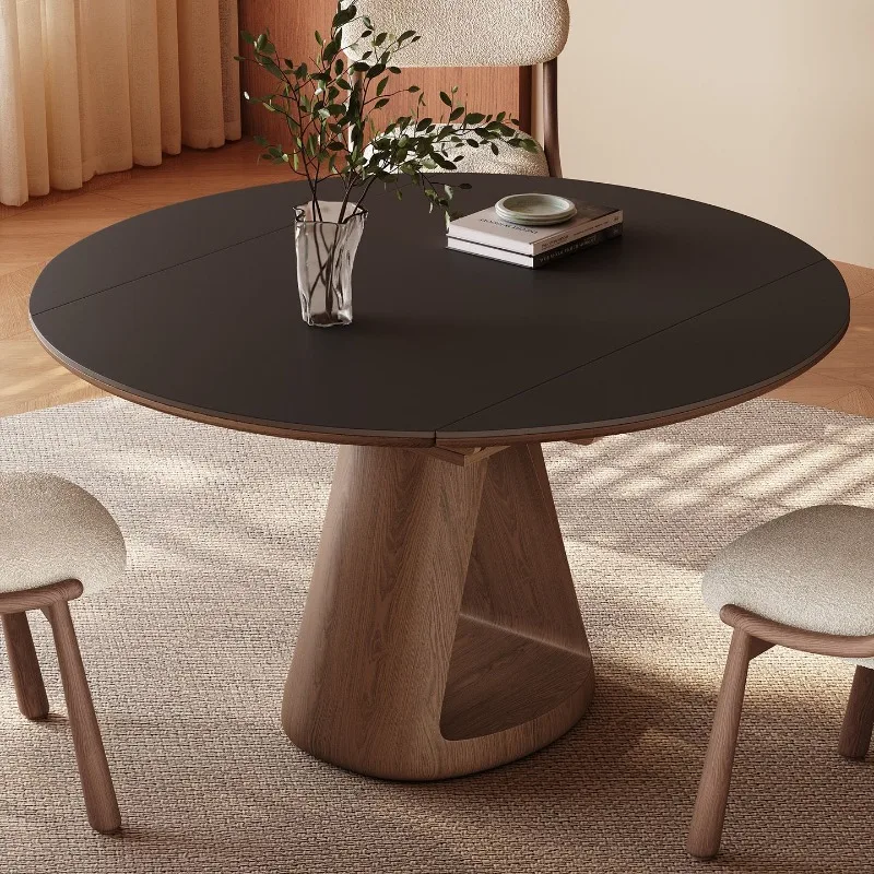 Household small apartment light luxury modern simple walnut solid wood rock slab dining table