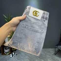 2024 Summer thin jeans men's elastic soft high-end affordable luxury pencil pants slim fit skinny Grey trousers