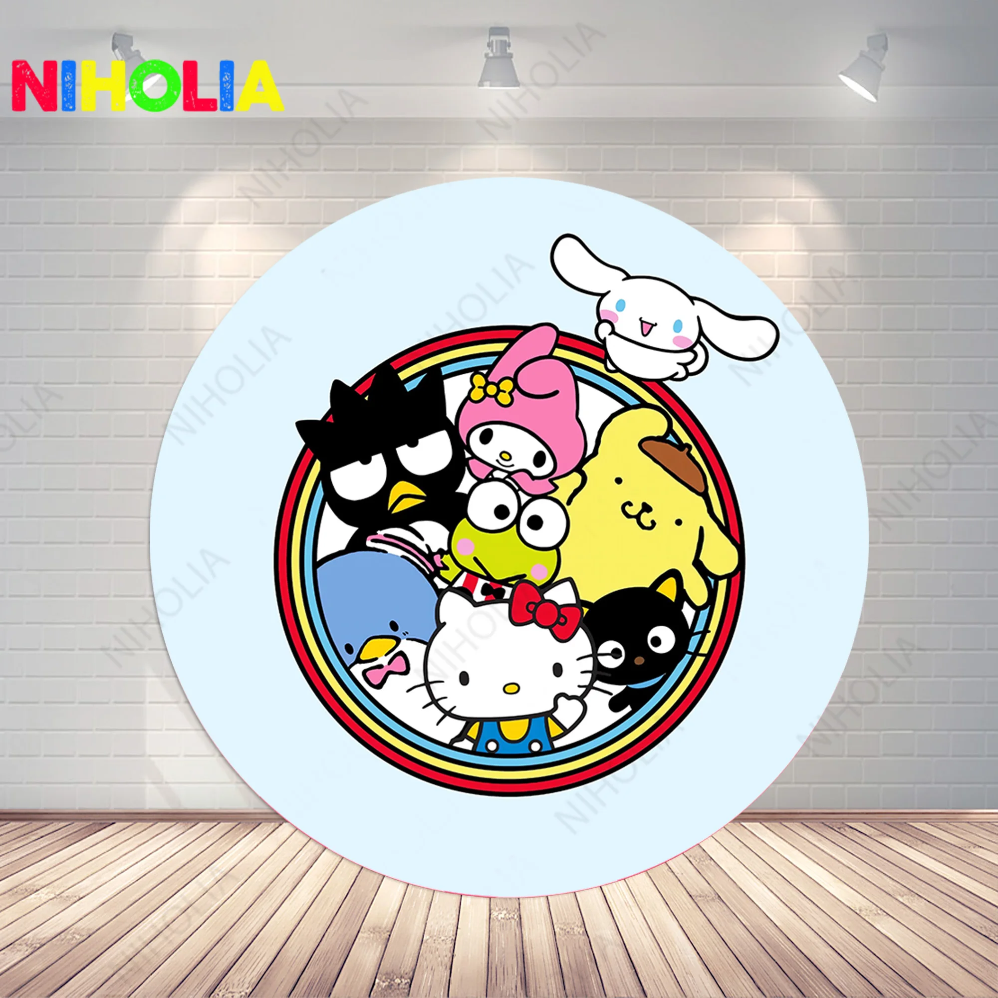 Hello Kitty Photo Background Circle Cover Girls Birthday Party neonato Photography Background Round Photo Booth Prop