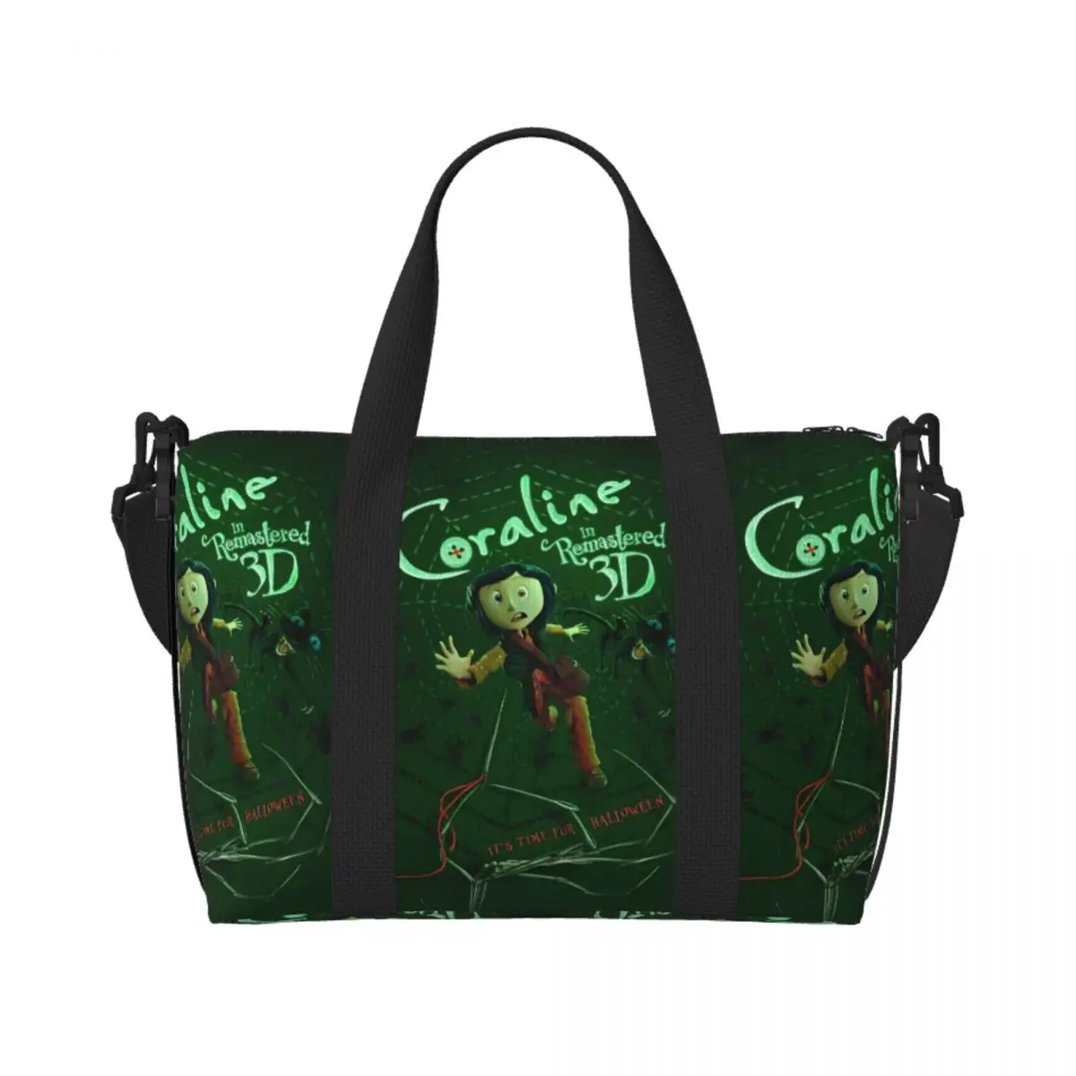 

Custom Large Coraline Twitchy Witchy Girl Tote Bag Women Horror Movie Shoulder Shopper Gym Beach Travel Bag