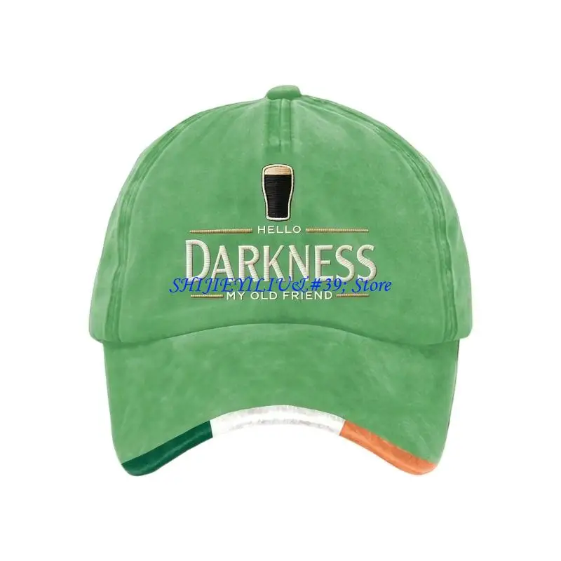 E21F Unique Irish Charm Duck Tongue Hat With Hello My Friend Text Black Beer Artwork Foldable Travel Friendly Cap