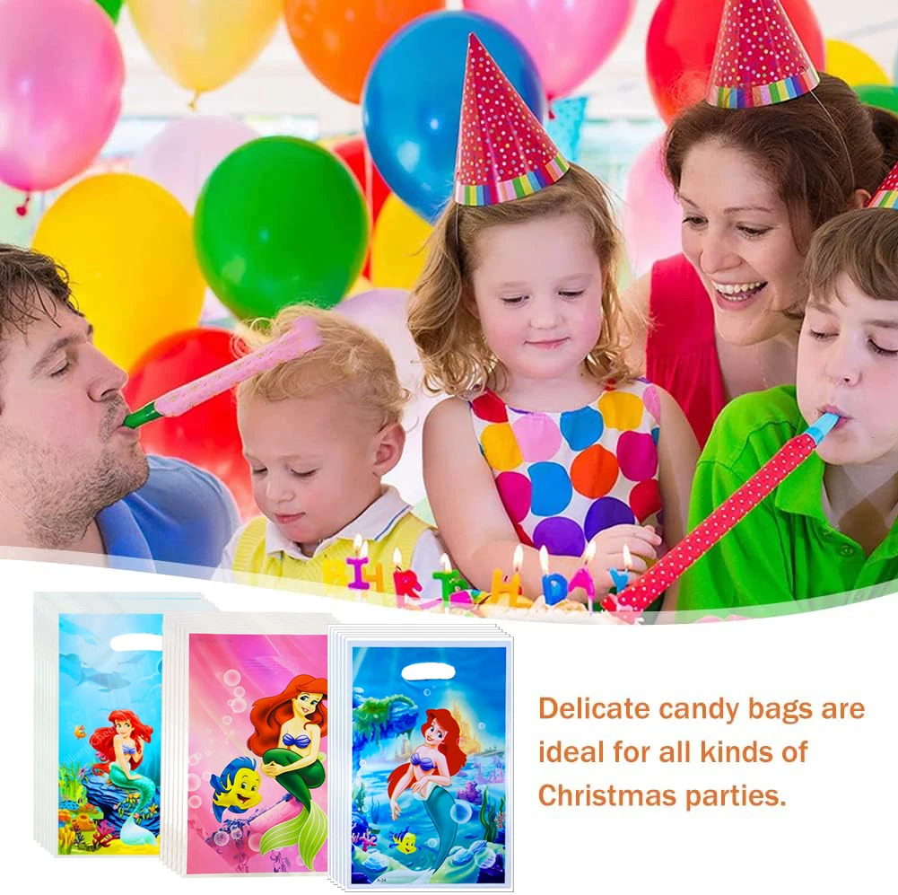 Bolsa de regalo de sirena Ariel, bolsa de plástico para galletas y dulces, bolsa de fiesta temática de sirena, suministros de fiesta de cumpleaños