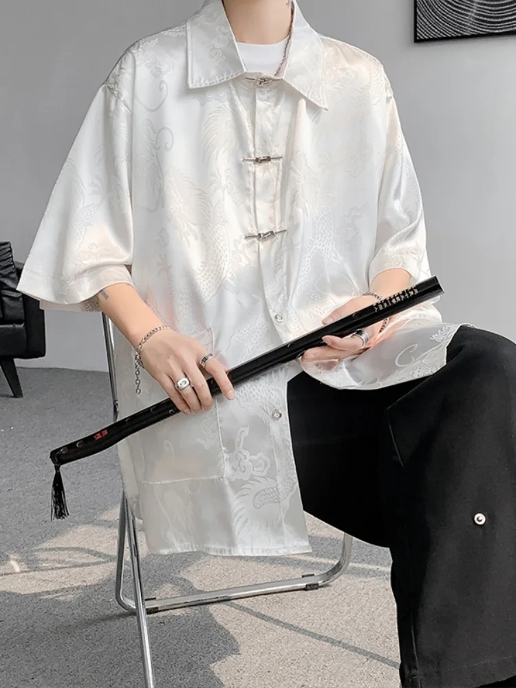 

Мужская футболка из ледяного шелка с коротким рукавом, свободного кроя, летняя, тонкая, в стиле ретро, в китайском национальном стиле, модный дышащий молодежный топ