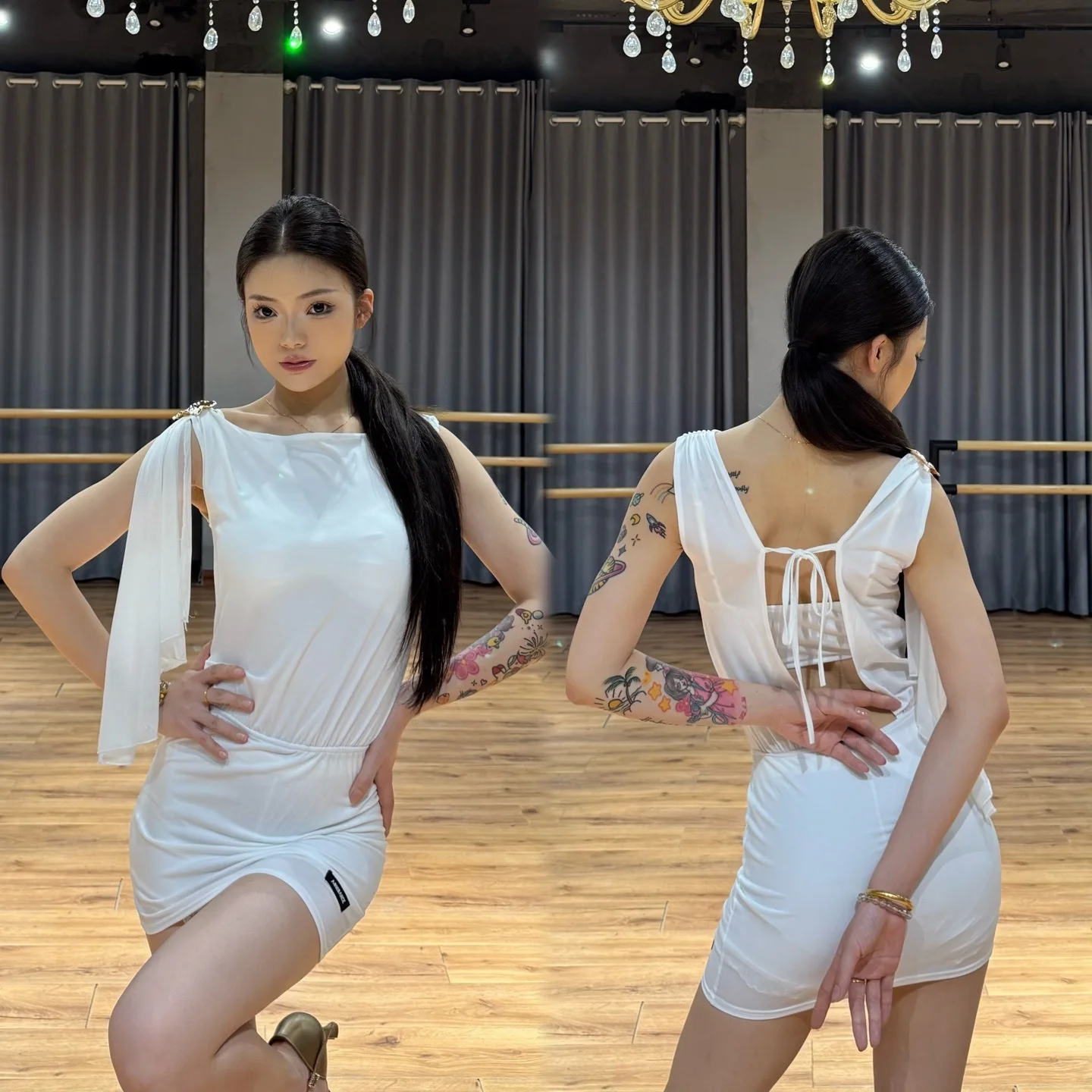 2025 vestido de baile latino Sexy, disfraces de actuación para mujer, vestido con hombros descubiertos y espalda descubierta, ropa de práctica de baile femenina DN21849