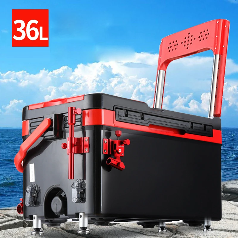 36L New Four-Leg Lifting Hard Fishing Box Multifunctional Luxury Fishing Box Fishing Container With Cushion And Bracket Full Set