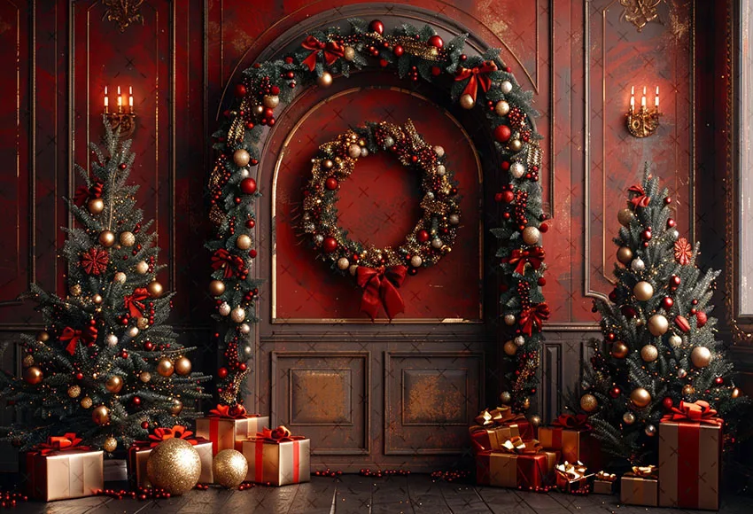 Mehofond التصوير خلفية الشتاء عيد الميلاد نافذة الغابات شجرة عيد الميلاد هدايا الاطفال الأسرة صورة ديكور خلفية استوديو الصور