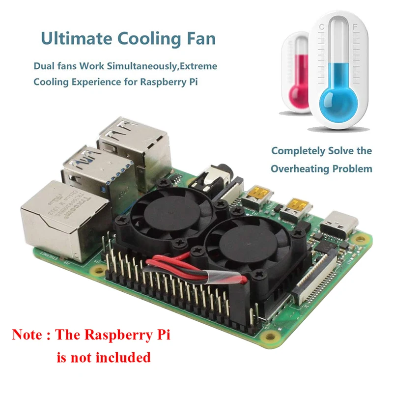 Raspberry Pi 4 Dual Fan Active Cooler CPU RAM مشعاع تبريد من السيليكون وسادة حرارية لـ Raspberry Pi 4B 3B+ 3B