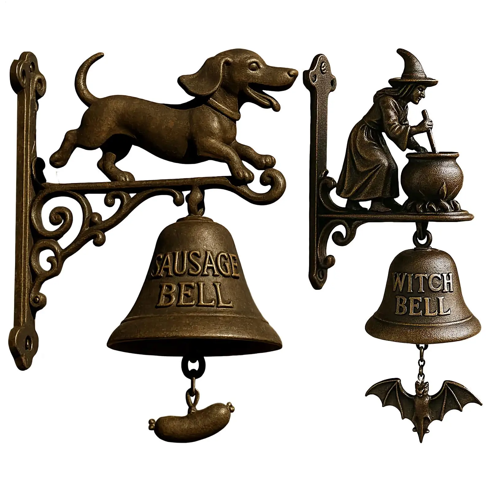 Chime Witch Dachshund Shape Outdoor Retro Farmhouse Door Chime Decorative Dinner Bell Door For Shop Porch Home Garden Cottage view 2