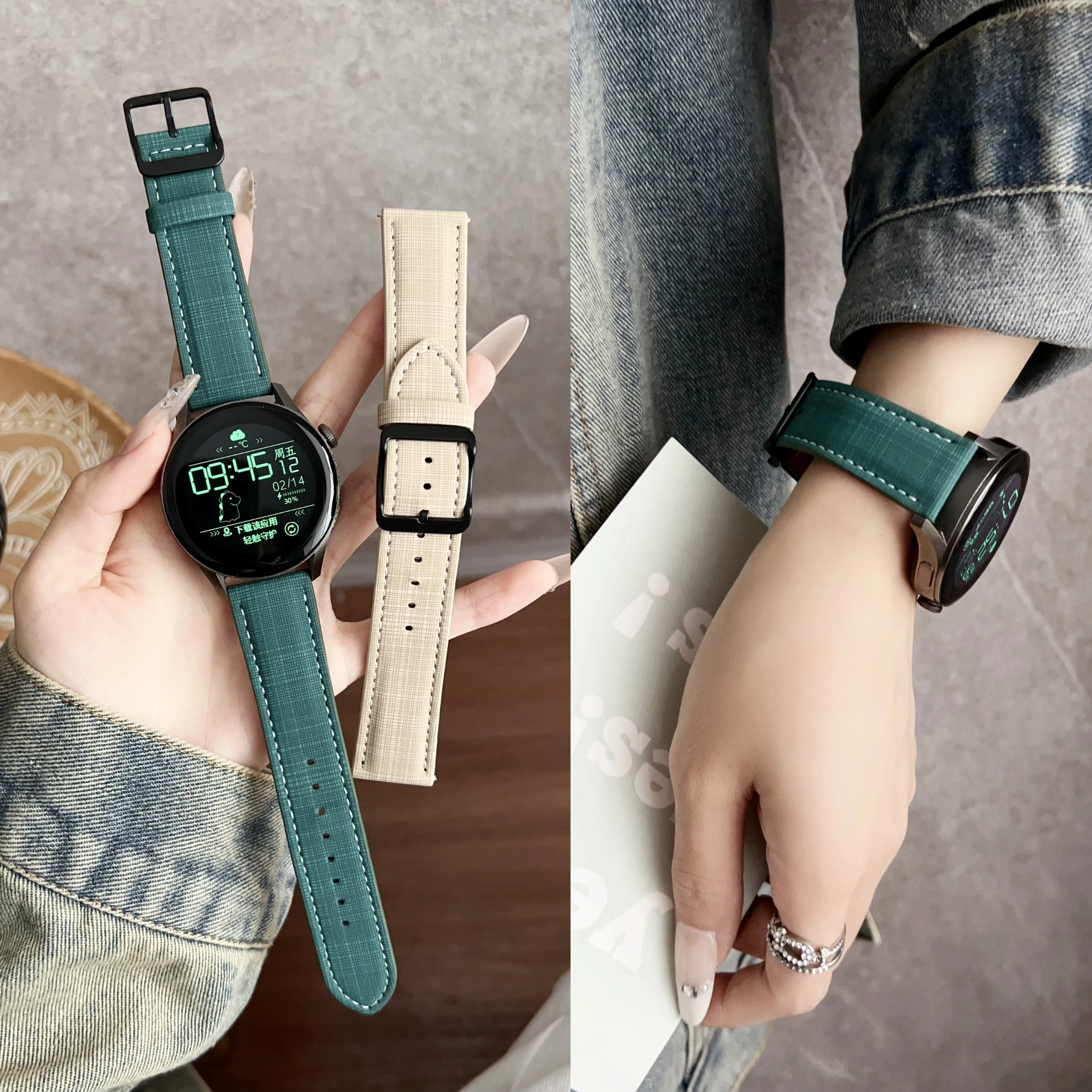 Knitted Plaid Spliced Leather Strap For Apple iWatch S10/9/8/7/6/5 For Huawei Watch Gt4/3/2/1 And Samsung Galaxy Watch 20mm 22mm