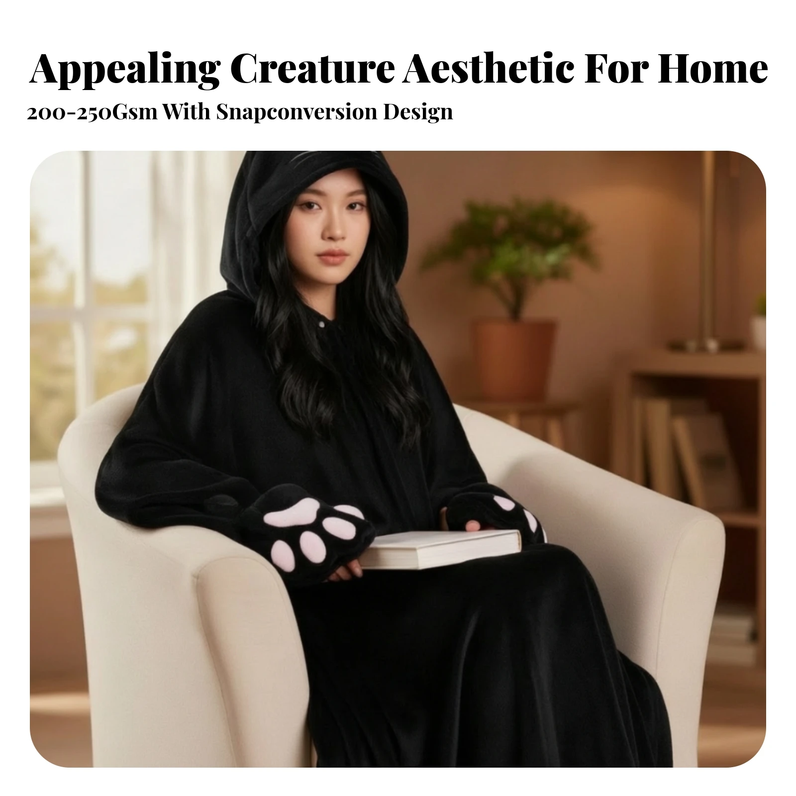 Cape Blanket with Hood Soft Wearable Blanket with Hood Warm Thick for Teens, Lounging, Naps