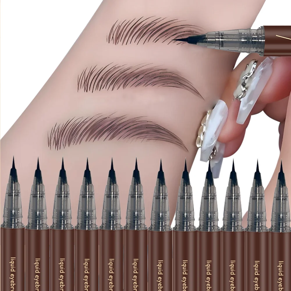 12 ชิ้นชุด Ultra Fine Extra Slim คิ้วปากกากันน้ํา Professional Sweat - proof Liquid Eye Brow ดินสอแต่งหน้าติดทนนาน Micr