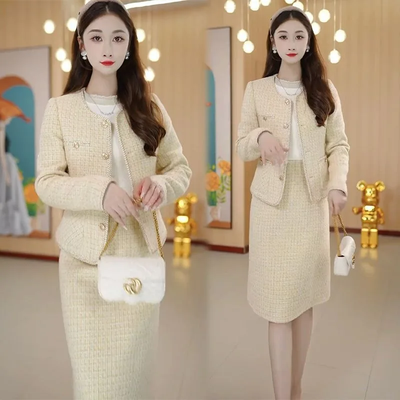 

Insozkdg Trendy Two-piece Set Women 2024 Spring Autumn Long Sleeved Coat Skirt High-end Fashion Skirt Set Women High Quality New