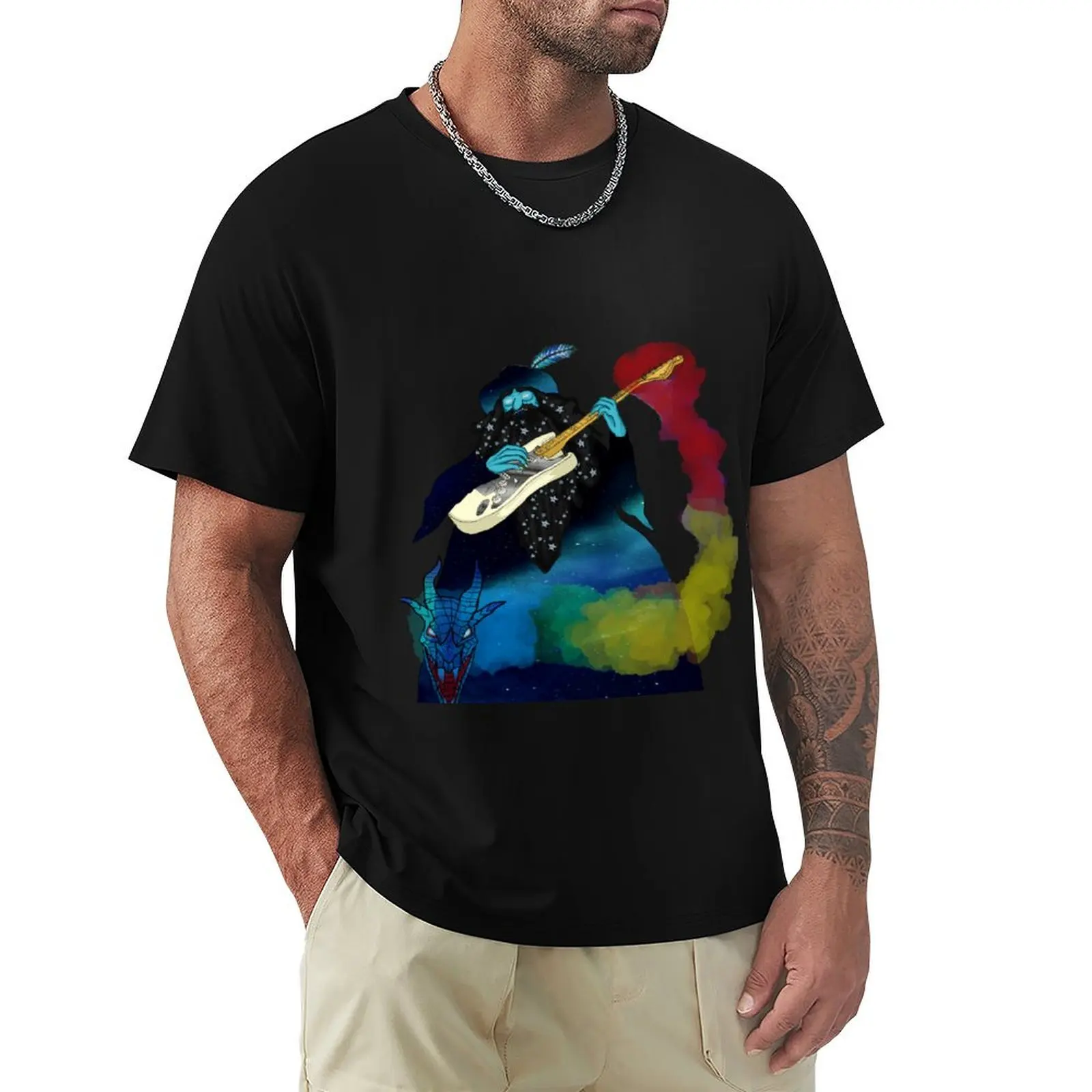 Guitar Playing Wizard T-Shirt t shirt for man 100 percent cotton T-Shirt