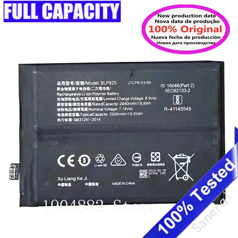 

Genuine High Quality BLP925 Replacement Battery For Oneplus 1+10R mobile Phone Batteries batteria Batteries + Free Tools